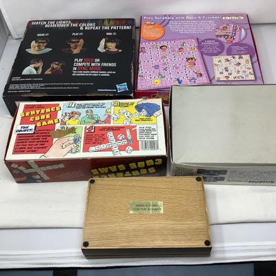 Sale Photo Thumbnail #123: Scrabble Jr, Sentence Cube Game, Simon Optic, Tyrell Car Model, Dominoes Boxxset.