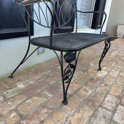Vintage Wrought Iron Rose Motif Garden Bench