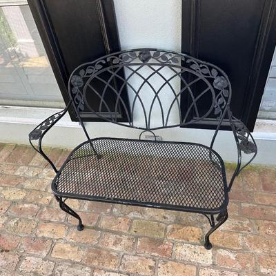 Vintage Wrought Iron Rose Motif Garden Bench