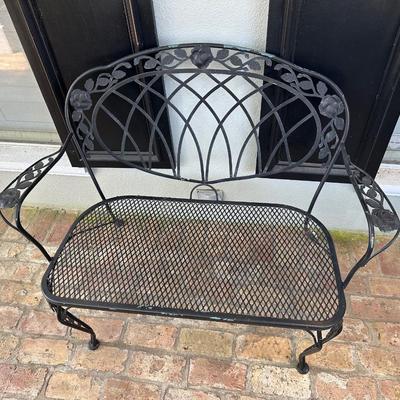 Vintage Wrought Iron Rose Motif Garden Bench