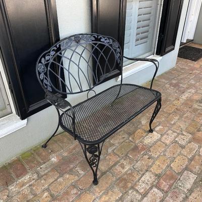 Vintage Wrought Iron Rose Motif Garden Bench