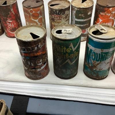 Sale Photo Thumbnail #164: You get 15 vintage pop cans, a variety of different brands.