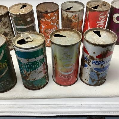 Sale Photo Thumbnail #163: You get 15 vintage pop cans, a variety of different brands.