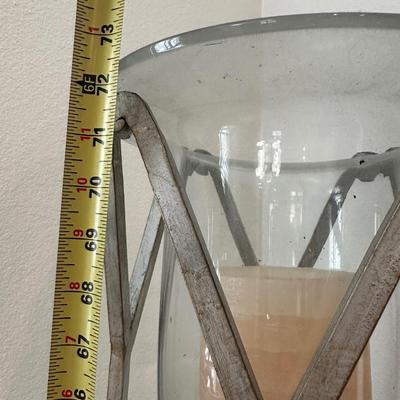 Pair of Tall Metal Floor Candle Holders with Blown Glass Inserts