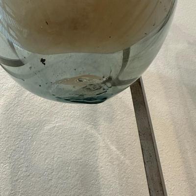 Pair of Tall Metal Floor Candle Holders with Blown Glass Inserts