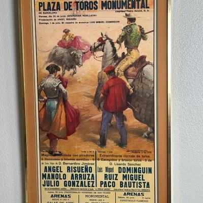 Framed Vintage Plaza De Toros Monumental Poster Matador Spain Advertisement
