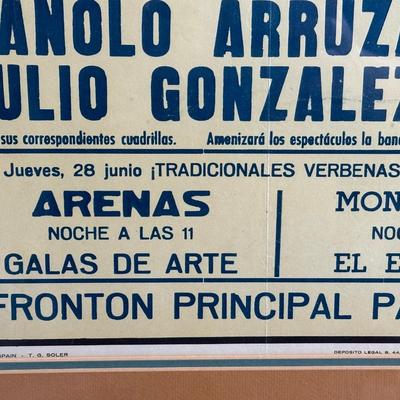 Framed Vintage Plaza De Toros Monumental Poster Matador Spain Advertisement