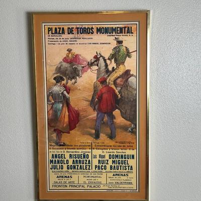 Framed Vintage Plaza De Toros Monumental Poster Matador Spain Advertisement