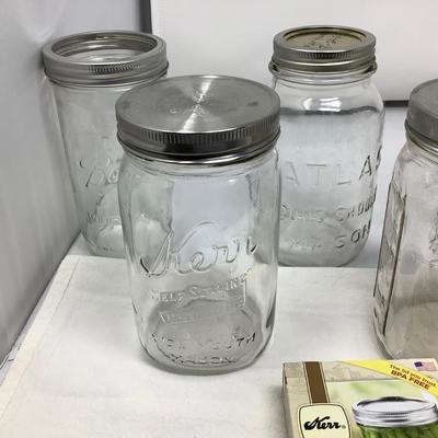 Sale Photo Thumbnail #189: 8 quart canning jars, 6 wide mouth 2 small mouth, 6 Ball,  Kerr, Atlas. Box of lids.