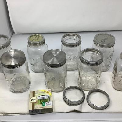Sale Photo Thumbnail #186: 8 quart canning jars, 6 wide mouth 2 small mouth, 6 Ball,  Kerr, Atlas. Box of lids.