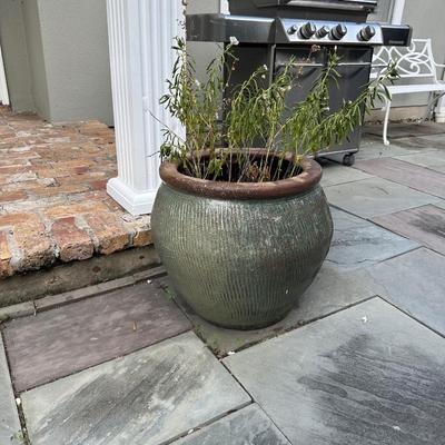 Large Round Glazed Ceramic Outdoor Planter (See details)
