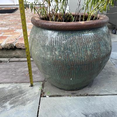 Large Round Glazed Ceramic Outdoor Planter (See details)