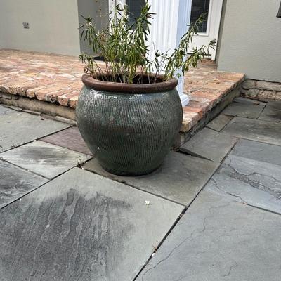 Large Round Glazed Ceramic Outdoor Planter (See details)