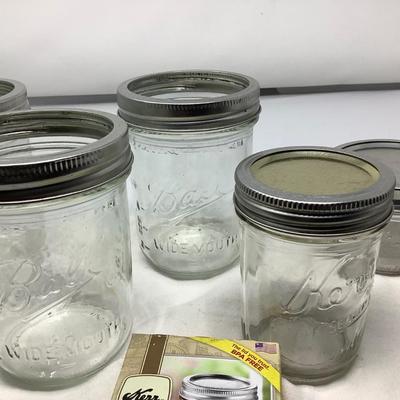 Sale Photo Thumbnail #195: You get 5 pint canning jars, 6 jam jars.  Kerr Ball and unmarked.
