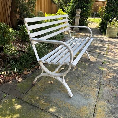 White Slatted Metal Garden Bench