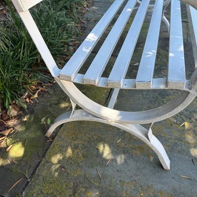 White Slatted Metal Garden Bench