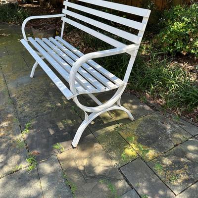White Slatted Metal Garden Bench