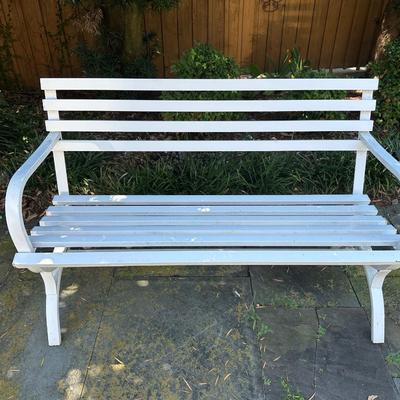 White Slatted Metal Garden Bench