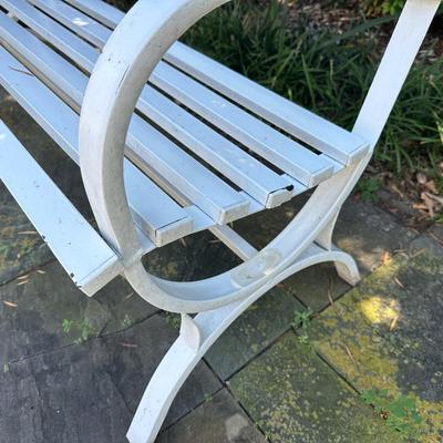 White Slatted Metal Garden Bench