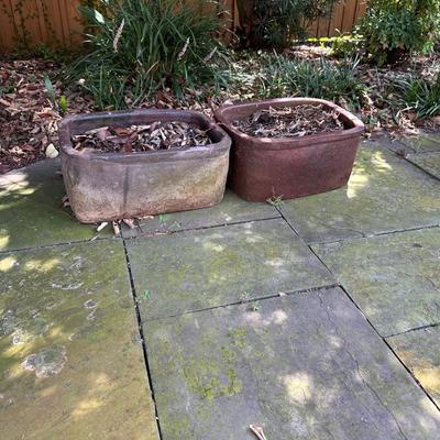 Pair of Vintage Rectangular Stoneware Planters