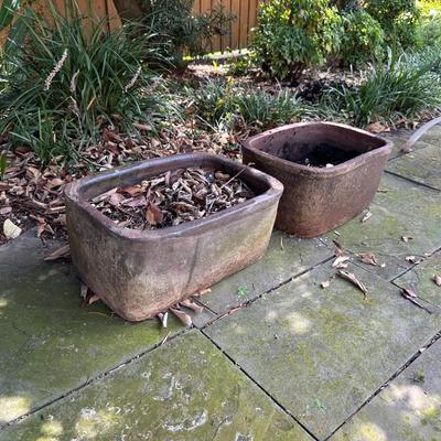 Pair of Vintage Rectangular Stoneware Planters