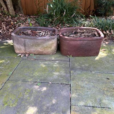 Pair of Vintage Rectangular Stoneware Planters