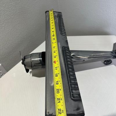 Metal Sculpture Airplane with Rotating Propeller