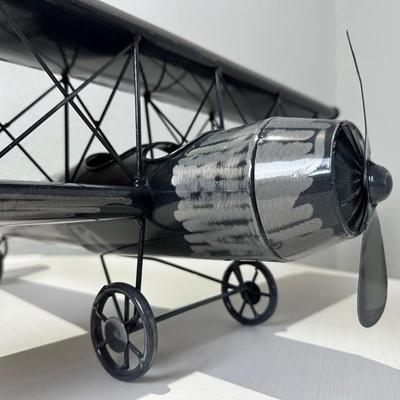 Metal Sculpture Airplane with Rotating Propeller