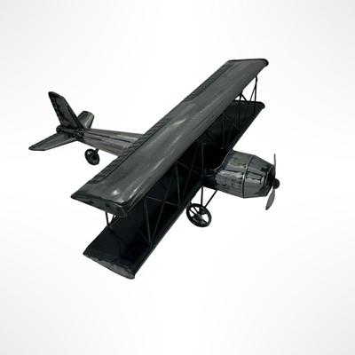 Metal Sculpture Airplane with Rotating Propeller