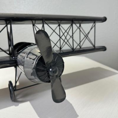 Metal Sculpture Airplane with Rotating Propeller