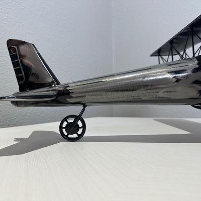 Metal Sculpture Airplane with Rotating Propeller