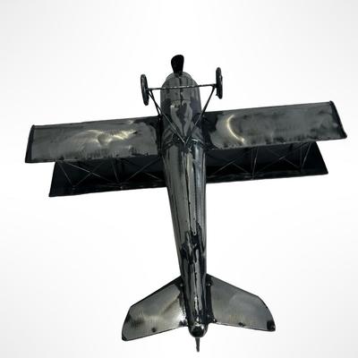 Metal Sculpture Airplane with Rotating Propeller