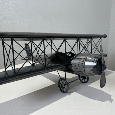 Metal Sculpture Airplane with Rotating Propeller