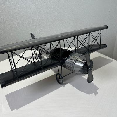 Metal Sculpture Airplane with Rotating Propeller