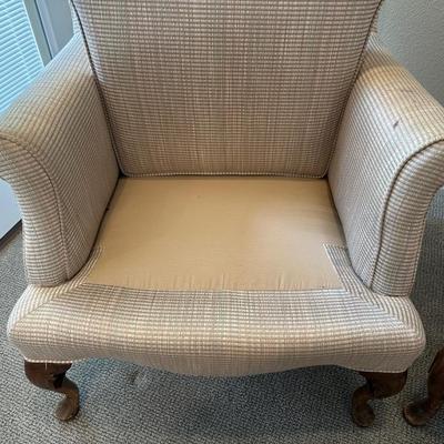 Pair of Upholstered Wingback Armchairs with Cabriole Legs