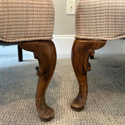 Pair of Upholstered Wingback Armchairs with Cabriole Legs