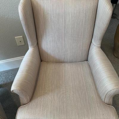 Pair of Upholstered Wingback Armchairs with Cabriole Legs