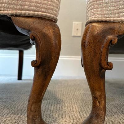 Pair of Upholstered Wingback Armchairs with Cabriole Legs
