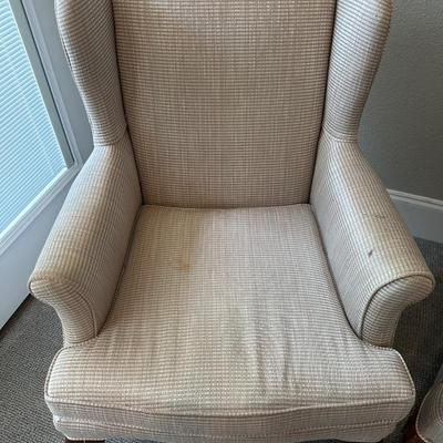 Pair of Upholstered Wingback Armchairs with Cabriole Legs