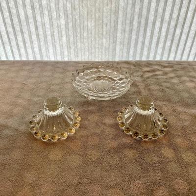 PAIR OF CANDLEWICK CANDLE HOLDERS AND FOSTORIA