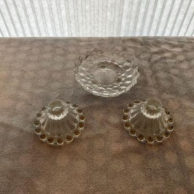PAIR OF CANDLEWICK CANDLE HOLDERS AND FOSTORIA
