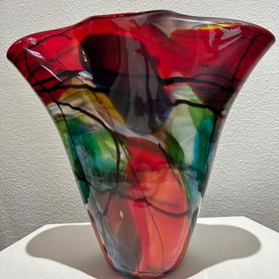 Multicolor Flared Art Glass Vase