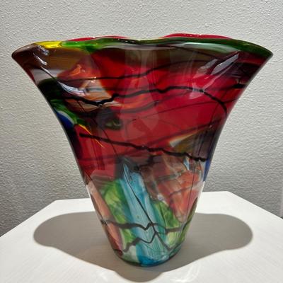 Multicolor Flared Art Glass Vase