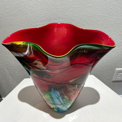 Multicolor Flared Art Glass Vase