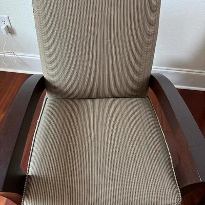 Pair of Contemporary Wood Frame Armchairs with Striped Upholstery
