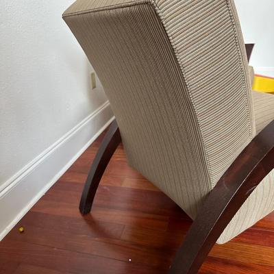 Pair of Contemporary Wood Frame Armchairs with Striped Upholstery