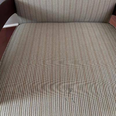 Pair of Contemporary Wood Frame Armchairs with Striped Upholstery
