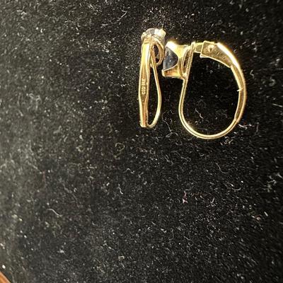 CHARMING 14K PAIR OF EARRINGS WITH BLUE STONE