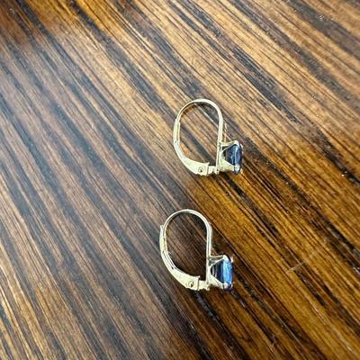 CHARMING 14K PAIR OF EARRINGS WITH BLUE STONE
