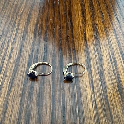 CHARMING 14K PAIR OF EARRINGS WITH BLUE STONE